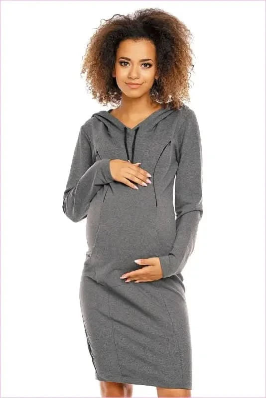 Maternity Breastfeeding Hoodie Dress Unique Style Fashion PeeKaBoo grey s