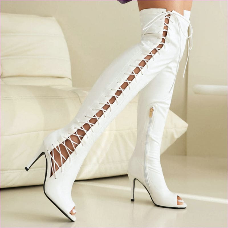 Patent Stretch Over-the-Knee Boots with 5cm Heel and Open