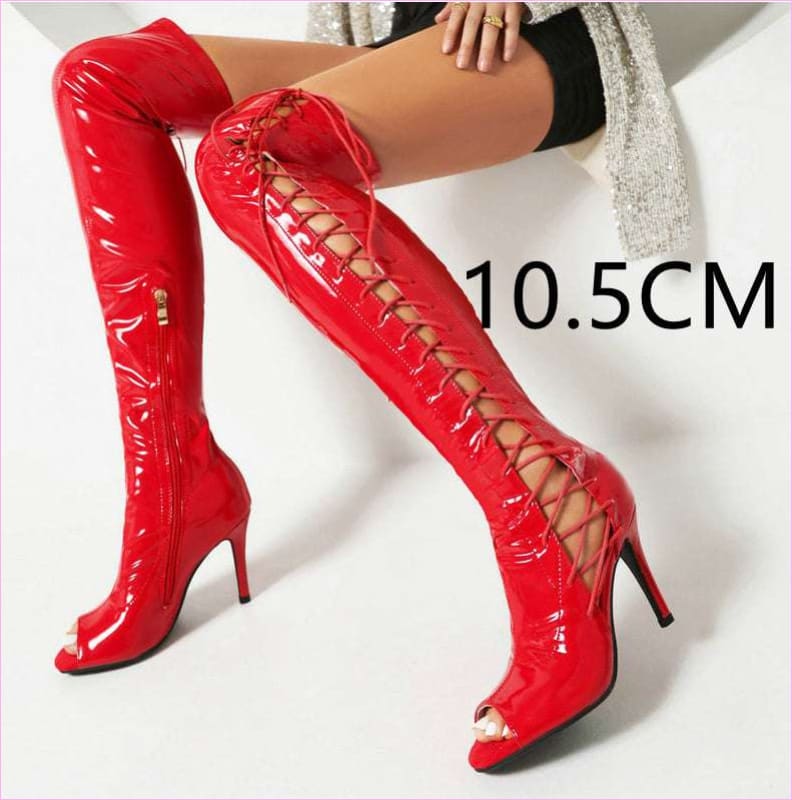 Patent Stretch Over-the-Knee Boots with 5cm Heel and Open