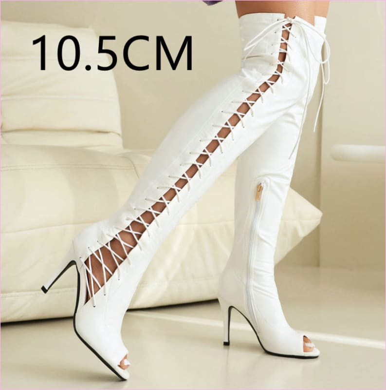 Patent Stretch Over-the-Knee Boots with 5cm Heel and Open