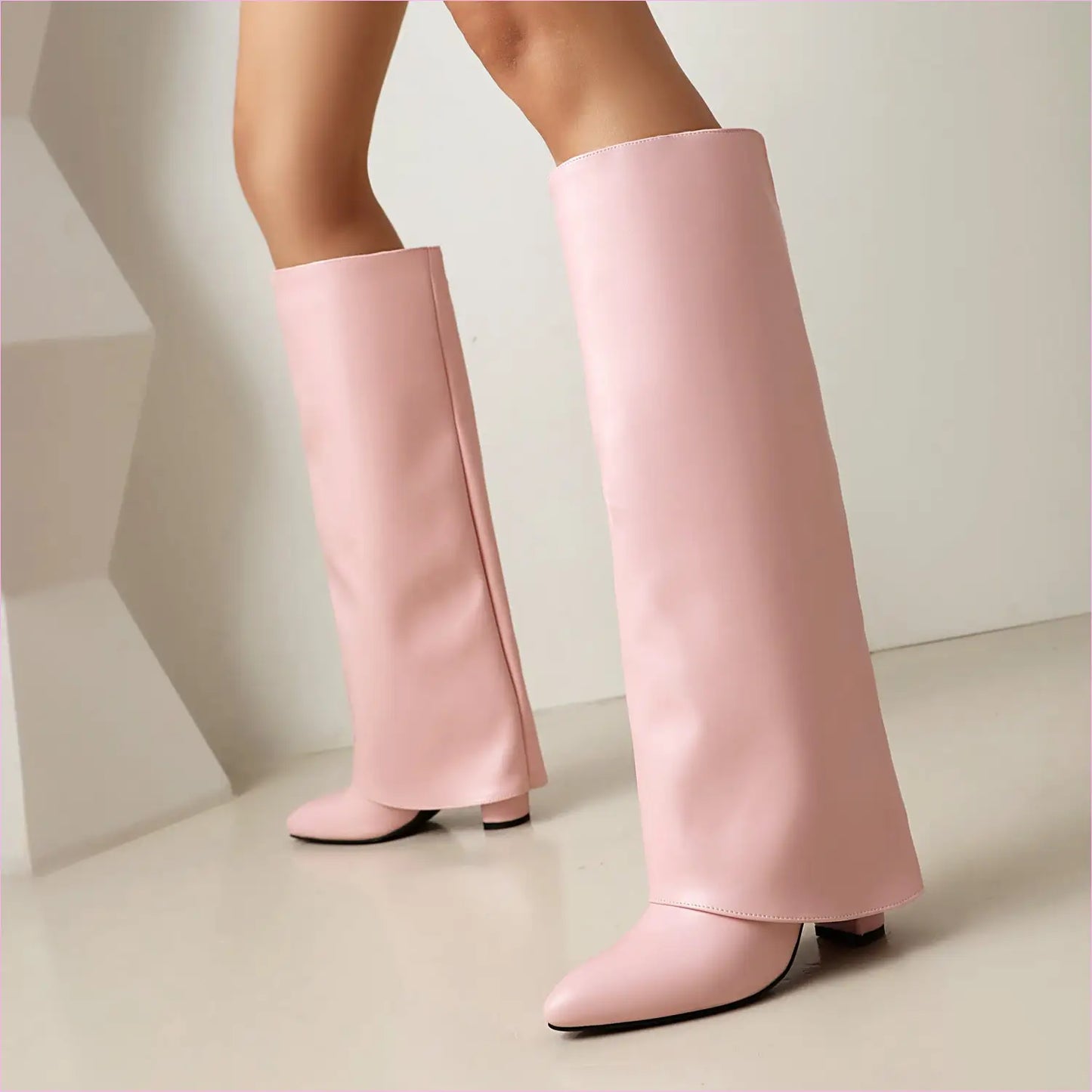 Plus Size Unisex High Heel Fold Over Boots for All Bodies