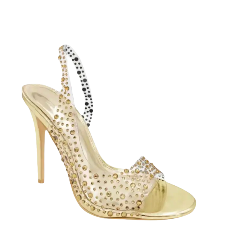 Ladies Sandals Summer Rhinestone Transparent High Heel