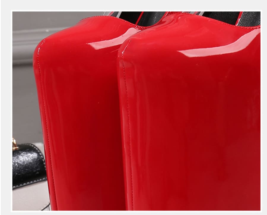 Bright red gas cans or fuel containers.