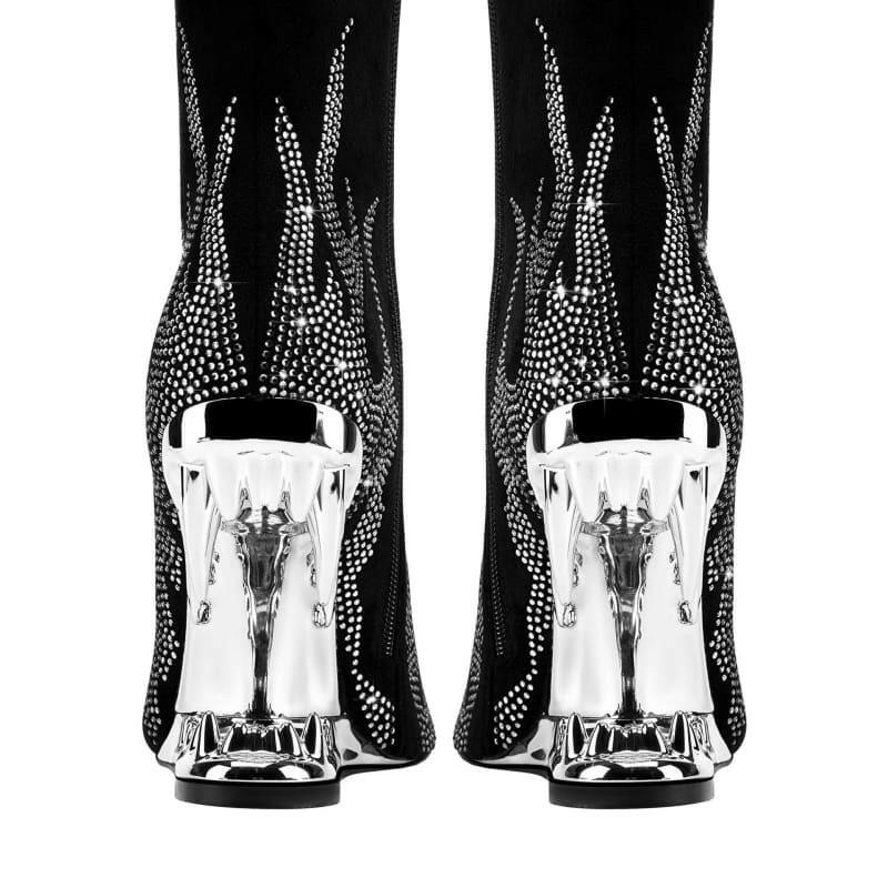 Unique Tiger Mouth Design Heel with Rhinestone Flame
