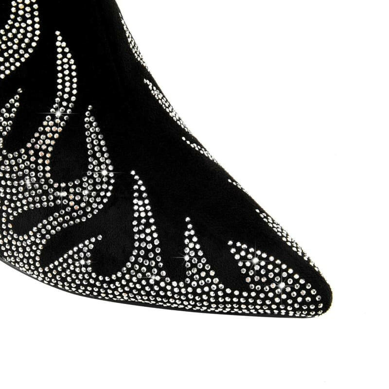Unique Tiger Mouth Design Heel with Rhinestone Flame