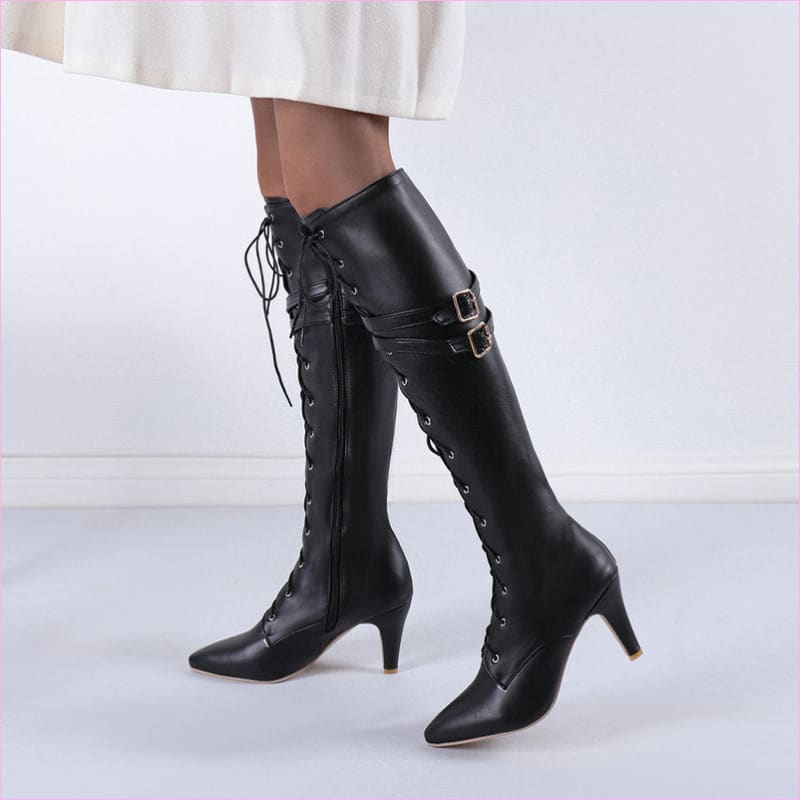 Unisex Steampunk Pointed Boots with Belt Buckle Stiletto