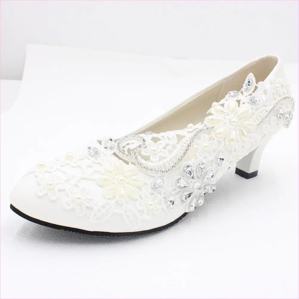 White Lace and Rhinestone Wedding Shoes Choice of Height