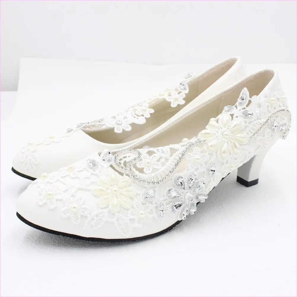 White Lace and Rhinestone Wedding Shoes Choice of Height