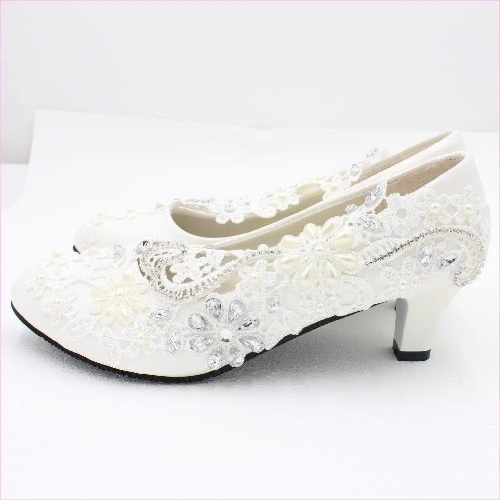 White Lace and Rhinestone Wedding Shoes Choice of Height