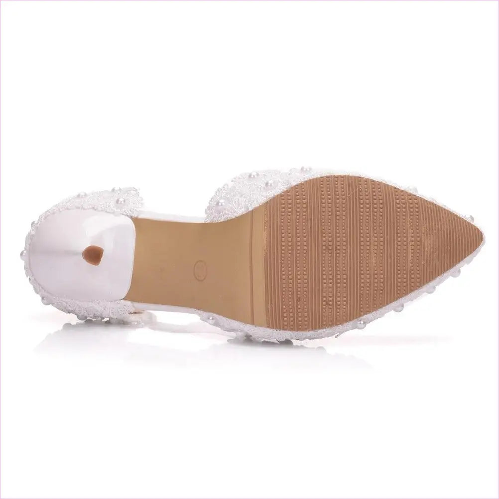 Almond Toe Lace Wedding Shoes White Lace with Flower Tassel