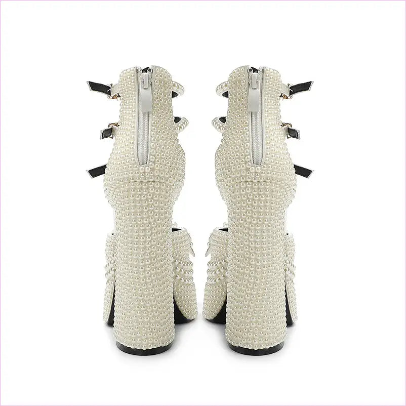 Patent Leather Pearl Encrusted High Platform Heel Shoes