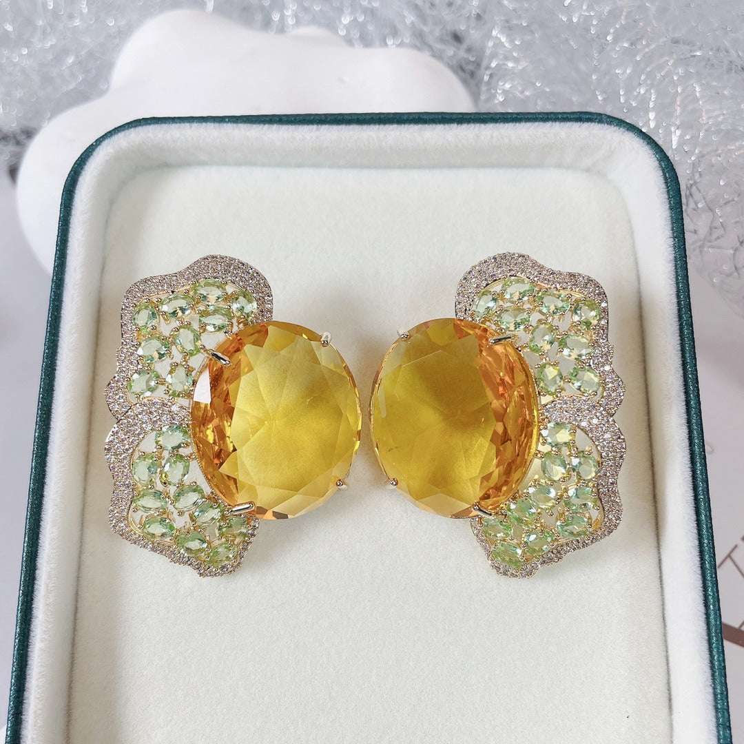 Fashionable geometric irregular colored zirconium petal earrings