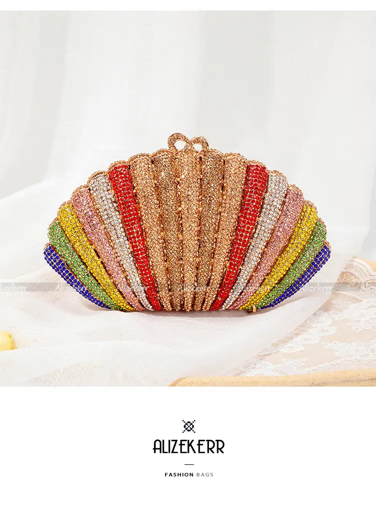 Pochette de soirée pour femme en strass arc-en-ciel haut de gamme