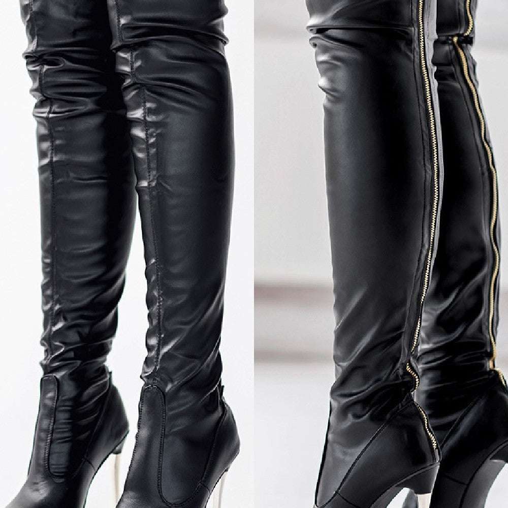 Ladies Thigh length Back Zipper High Heel Pointed Toe Boots