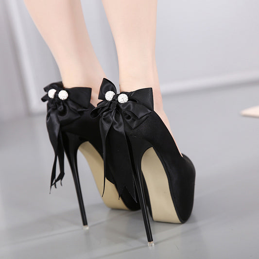 Super High Heel Stiletto Womens Shoes With Bow Detail