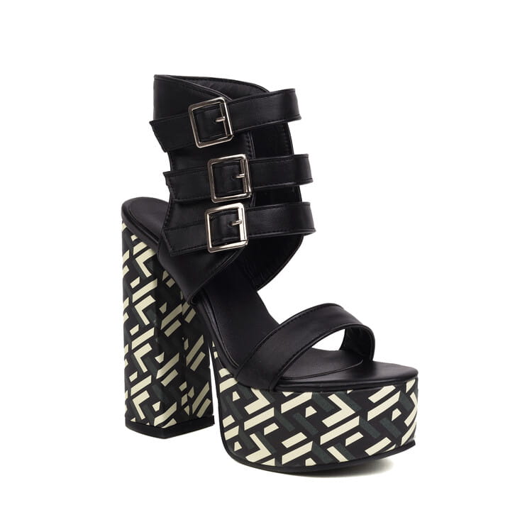 Damen Plateau Peep Toe Gürtelschnalle Sandalen Super 15CM