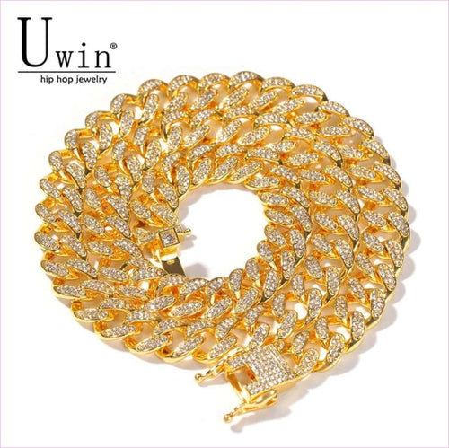 13mm Cuban Miami Link Rhinestone Necklace Diamond Statement