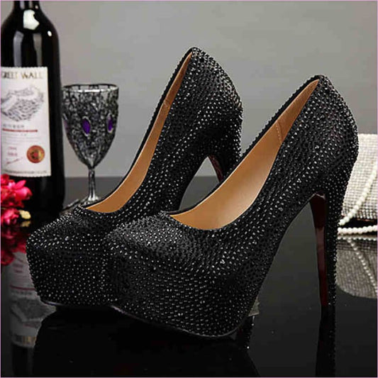 14cm Super High Heel Crystal Rhinestone Embellished Pur