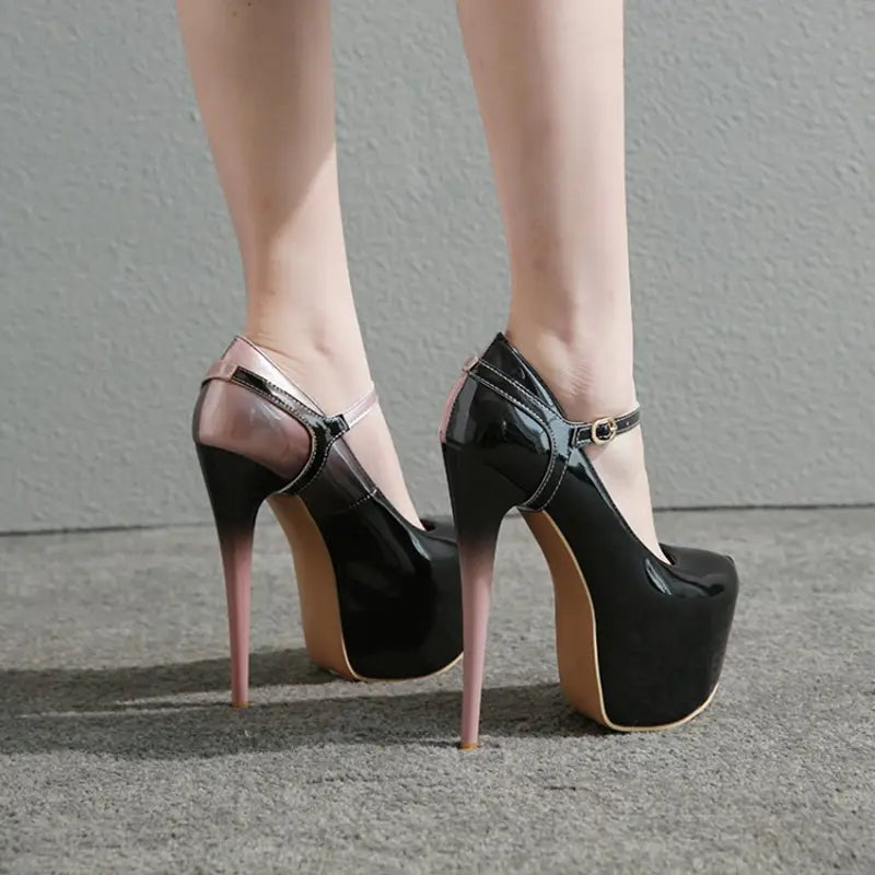 Stylish Black Platform Stilettos with Pink Heels, perfect for Drag Queen Shoes!