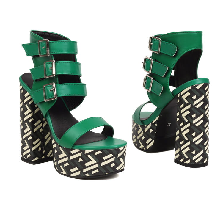 Damen Plateau Peep Toe Gürtelschnalle Sandalen Super 15CM