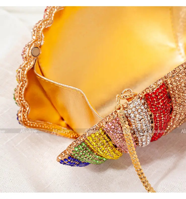 Pochette de soirée pour femmes en strass arc-en-ciel haut de gamme