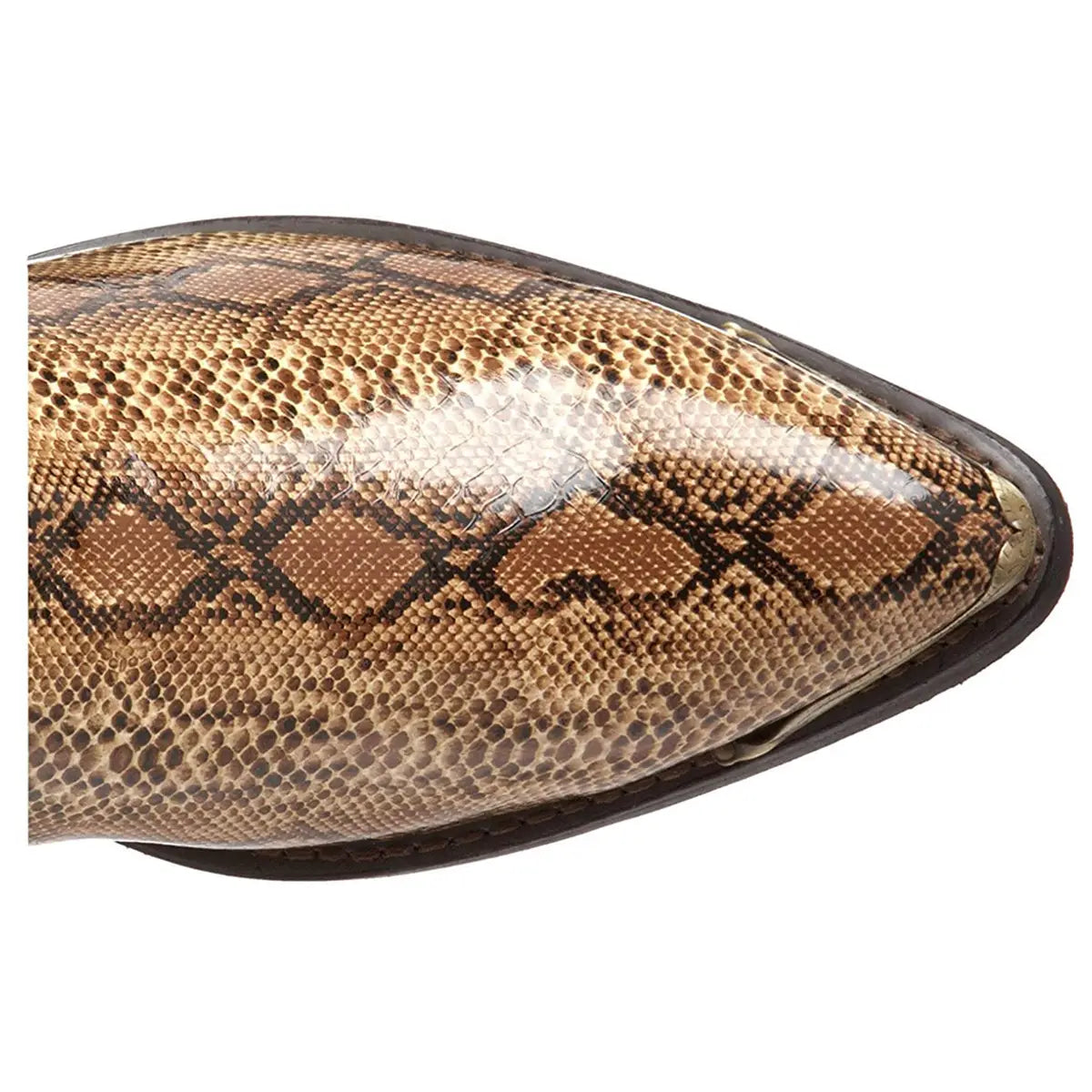 Snakeskin patterned boot toe of Western Cowboy Boots with Snake Pattern and Iron Toe Cap.
