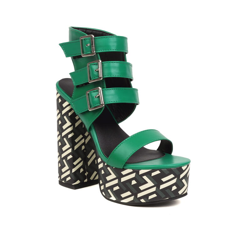 Damen Plateau Peep Toe Gürtelschnalle Sandalen Super 15CM