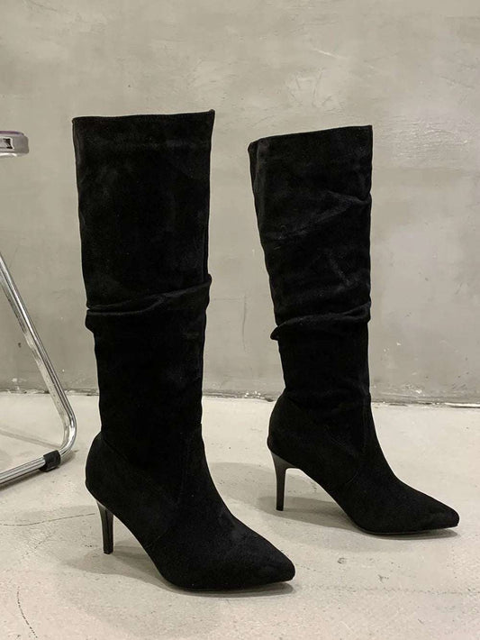 Faux Suede, Pointed Toe Low Heel Casual Zip Up Boots