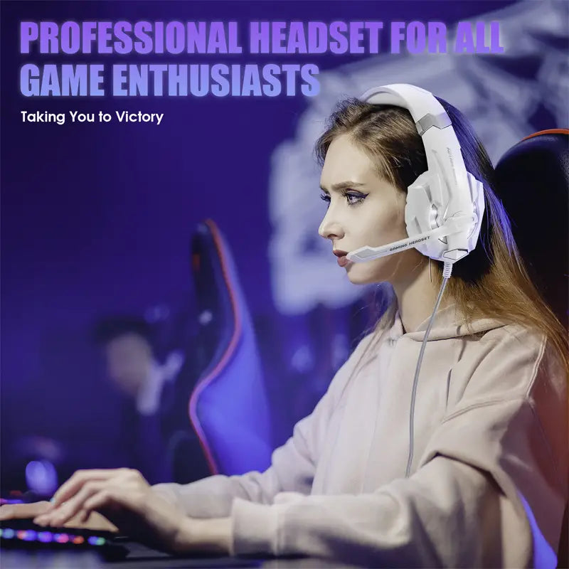 Weißes, am Kopf montiertes Gaming-Headset mit verstellbarem Mikrofon für nahtloses Gaming.