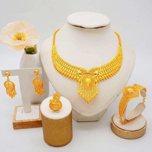 Dubai 24K Gold Plated Women's Banquet Wedding 4 Piece Jewellery Set