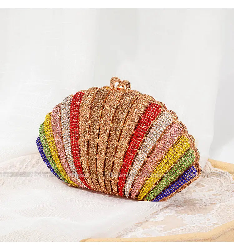 Pochette de soirée pour femme en strass arc-en-ciel haut de gamme
