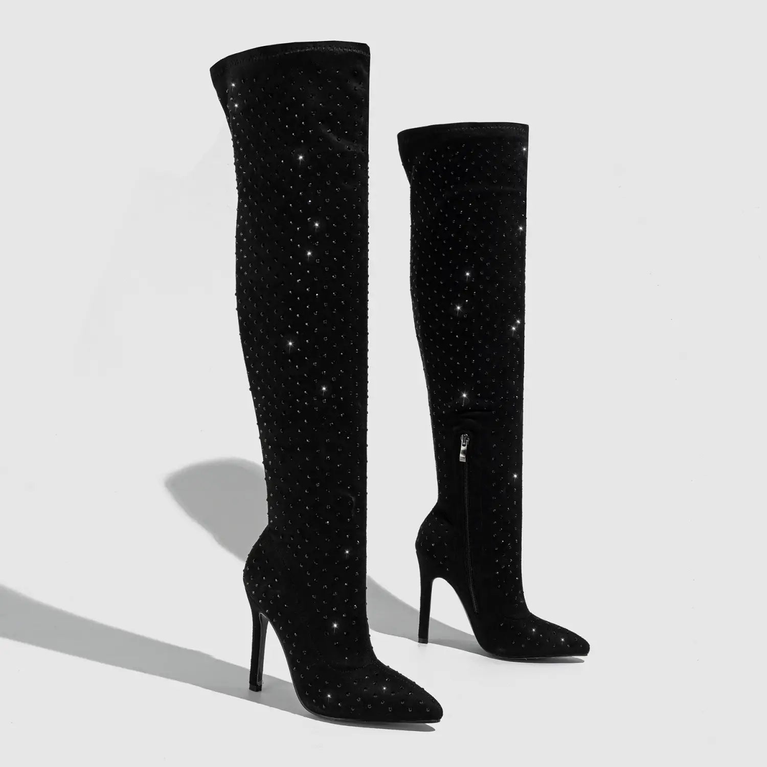 Pointed Toe Diamond Sequin Stiletto Boots for a Glam Look