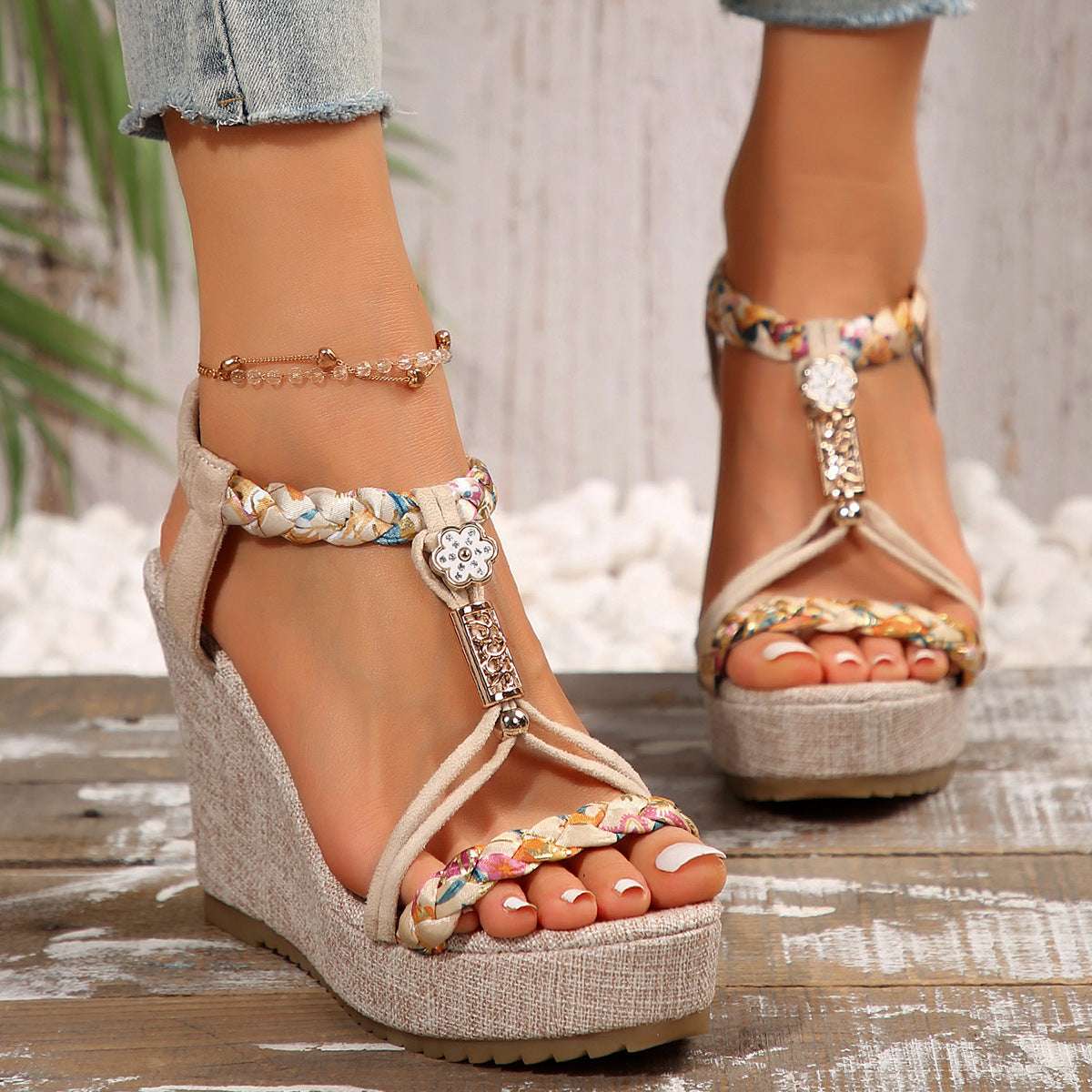 Women's Open Toe Fabric Woven Strappy Platform Sandals