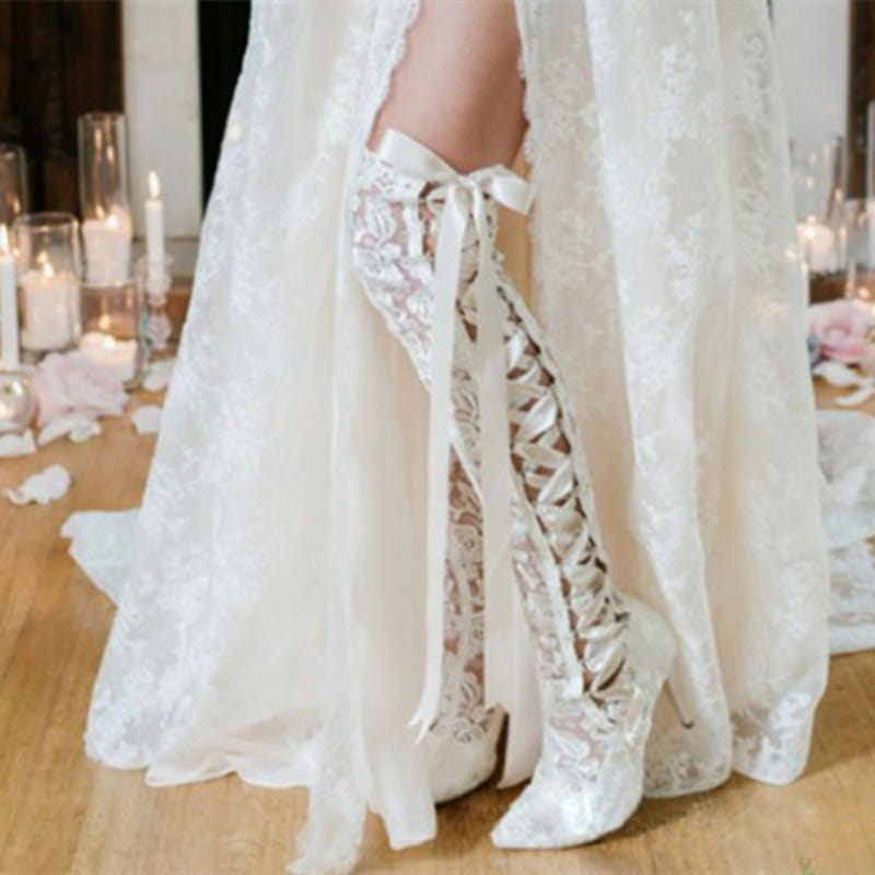 Dentelle pour femmes, bout pointu sur le genou, style victorien