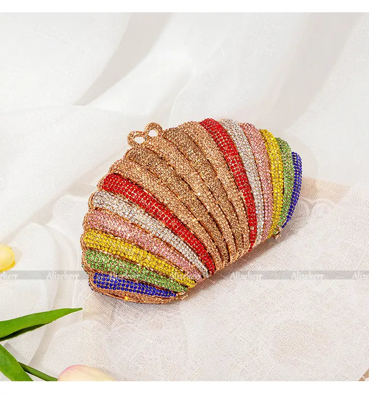 Pochette de soirée pour femme en strass arc-en-ciel haut de gamme