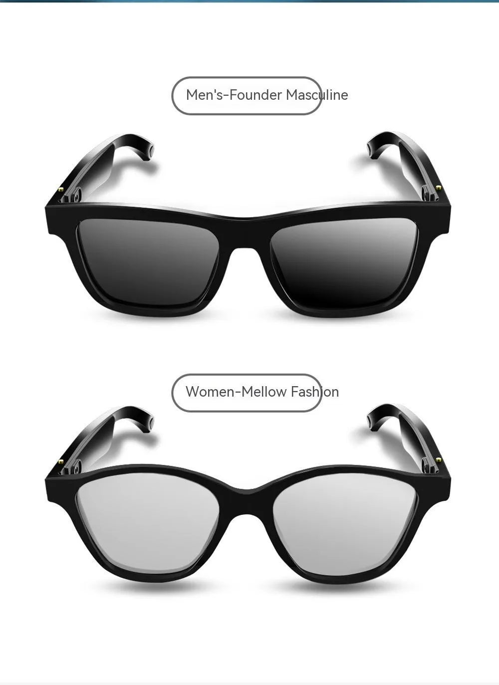 Lunettes intelligentes noires, technologie Bluetooth, casque, lunettes de soleil 