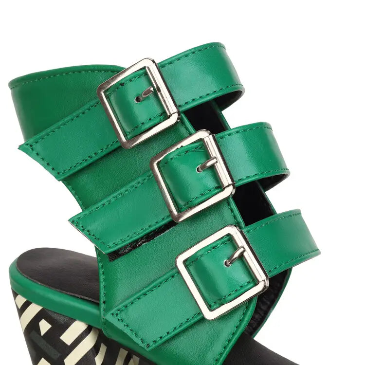 Damen Plateau Peep Toe Gürtelschnalle Sandalen Super 15CM