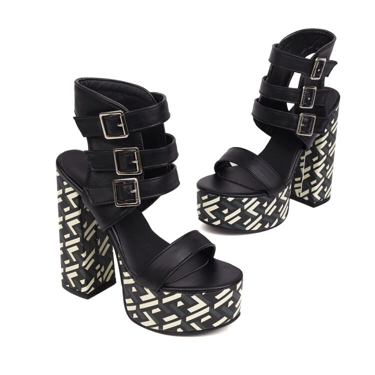 Damen Plateau Peep Toe Gürtelschnalle Sandalen Super 15CM