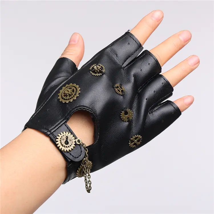 Steampunk Gloves with Industrial Gear Chain Detail