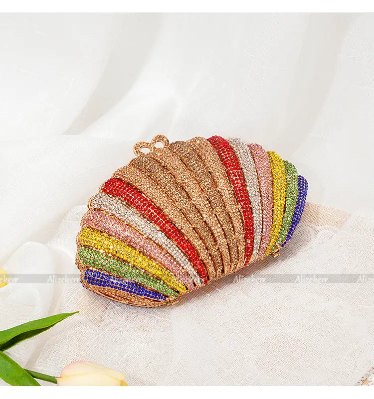 Pochette de soirée pour femme en strass arc-en-ciel haut de gamme