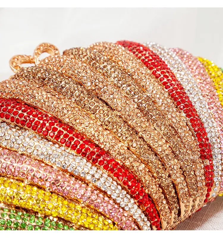 Pochette de soirée pour femme en strass arc-en-ciel haut de gamme