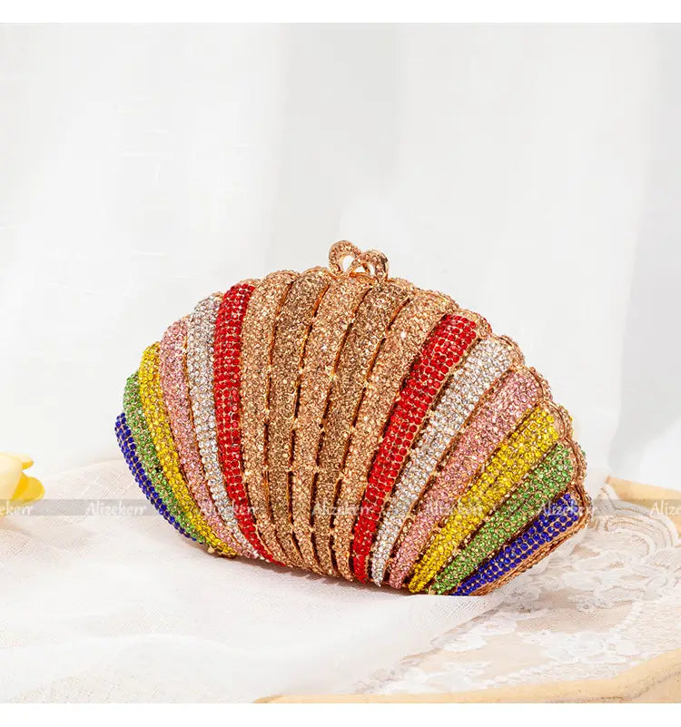 Pochette de soirée pour femme en strass arc-en-ciel haut de gamme