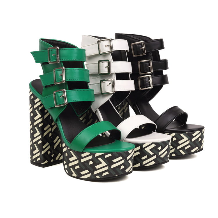 Damen Plateau Peep Toe Gürtelschnalle Sandalen Super 15CM