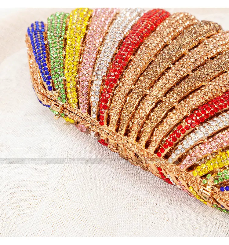 Pochette de soirée pour femmes en strass arc-en-ciel haut de gamme