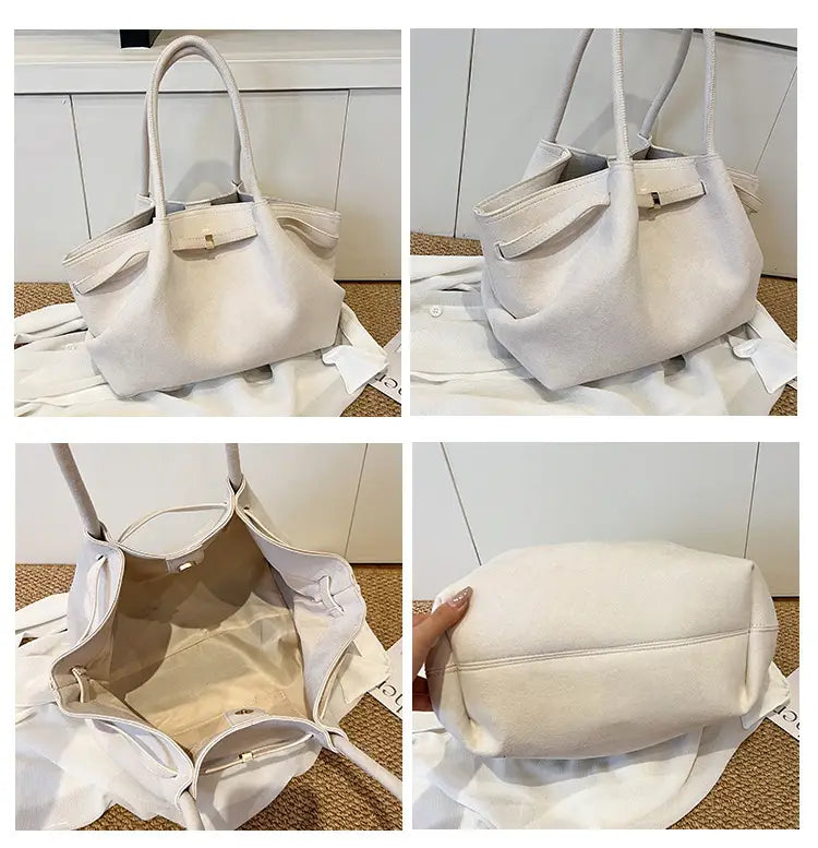 White structured leather handbag, perfect for elegant suede tote lovers needing impressive large capacity.