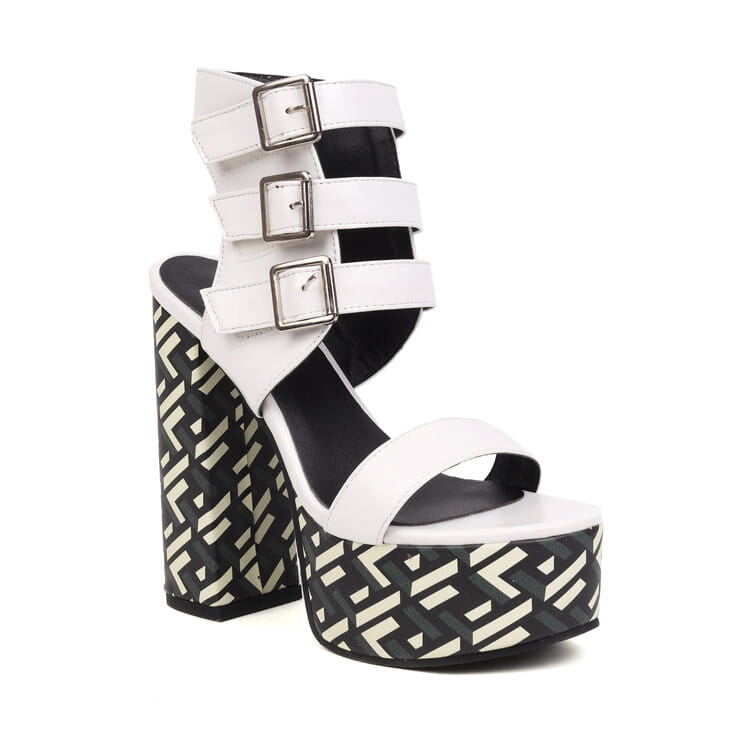 Damen Plateau Peep Toe Gürtelschnalle Sandalen Super 15CM