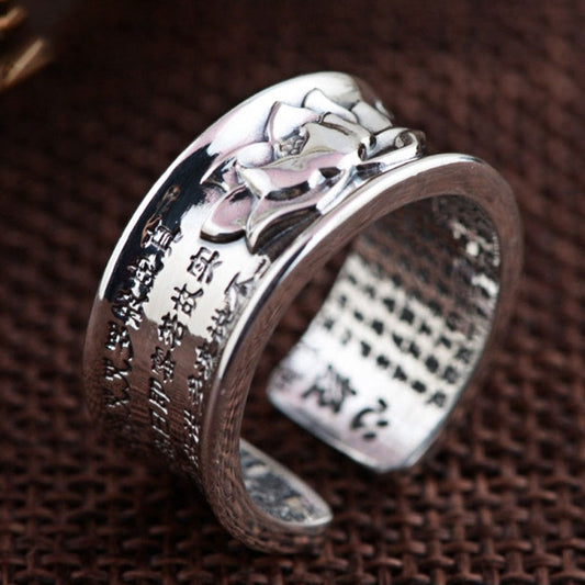 999 Pure Silver Jewelry Buddhist Sutra Open Ring
