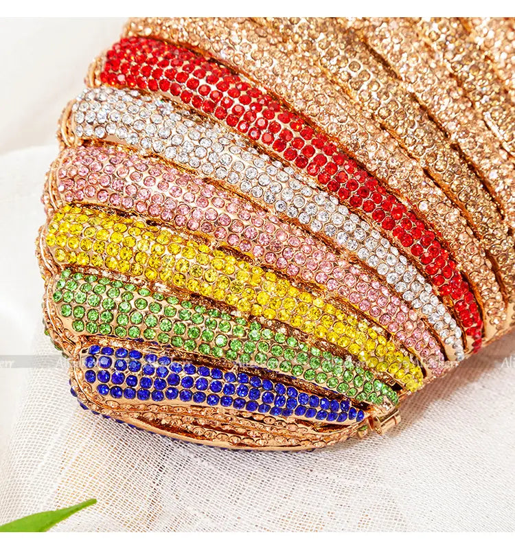 Pochette de soirée pour femmes en strass arc-en-ciel haut de gamme