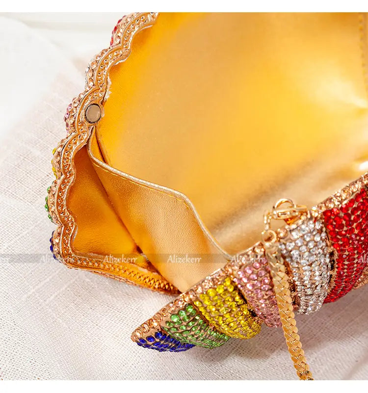 Pochette de soirée pour femmes en strass arc-en-ciel haut de gamme