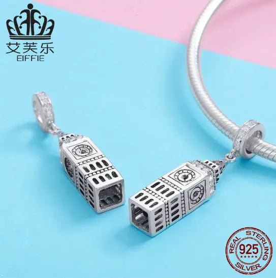 Sterling Silver Big Ben charm bead, perfect for British Big Ben bracelet lovers.